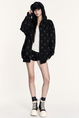 V-Neck Print Long-Sleeved T-Shirt