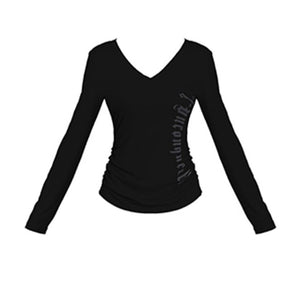 V-Neck Print Long-Sleeved T-Shirt