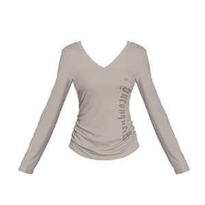 V-Neck Print Long-Sleeved T-Shirt