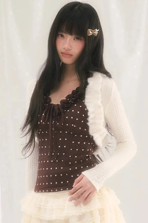 V-Neck Ruffled Polka Dot Top