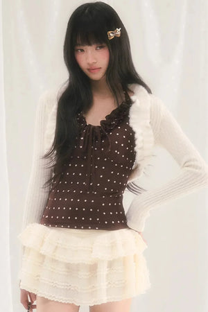 V-Neck Ruffled Polka Dot Top