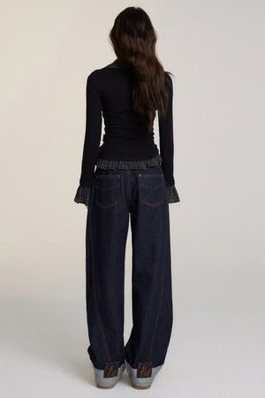 V-Neck Stitching Long Sleeve Top