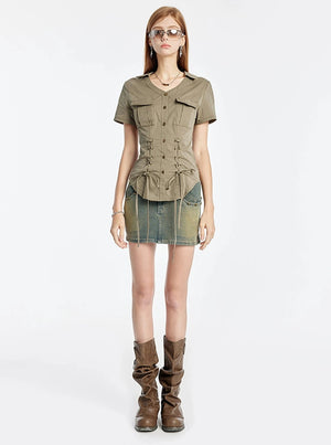 V-Neck Strappy Short Sleeve Shirt