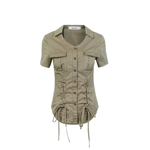 V-Neck Strappy Short Sleeve Shirt