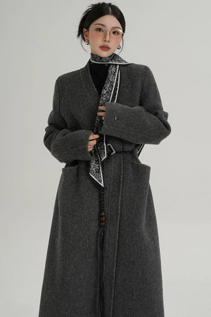 V-Neck Wool Trench Coat