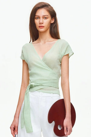 V-Neck Wrap Cross-Tie Blouse