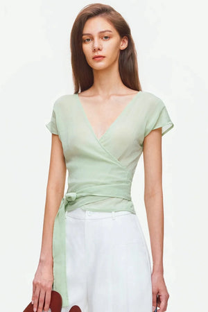 V-Neck Wrap Cross-Tie Blouse