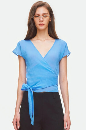 V-Neck Wrap Cross-Tie Blouse