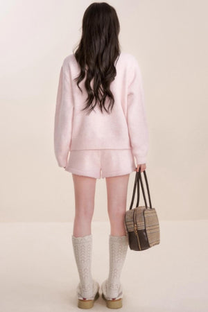 Velvet Contrast Lapel Cardigan Set-Up