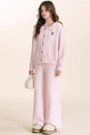 Velvet Contrast Lapel Cardigan Set-Up