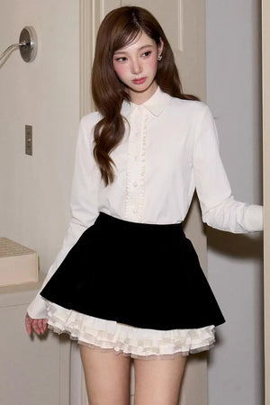 Velvet Patchwork Long-Sleeve Shirt Set-Up