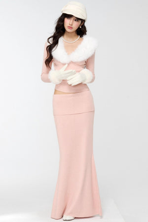 Velvet Peach Knit Sweater Set-Up
