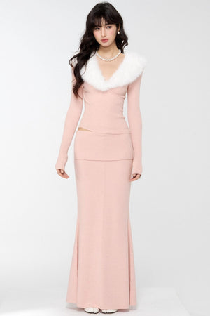 Velvet Peach Knit Sweater Set-Up