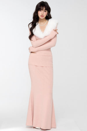 Velvet Peach Knit Sweater Set-Up