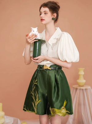 Versatile Casual Rabbit Embroidery Shorts