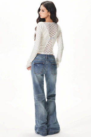 Vertical Stripe Polka Dot Top