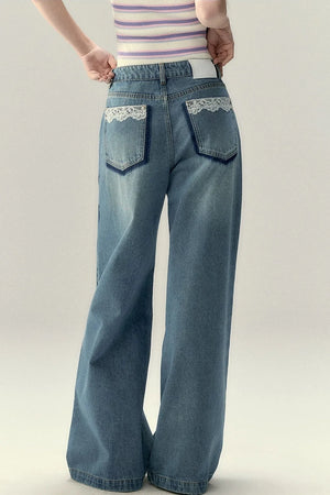 Viapitti Lace Patchwork Straight Jeans