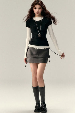 Viapitti Wavy Edge Layered T-Shirt Set-Up