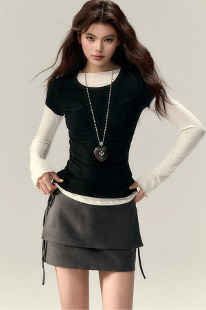Viapitti Wavy Edge Layered T-Shirt Set-Up
