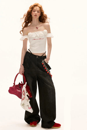 Vintage Black Lotus Leaf Jeans