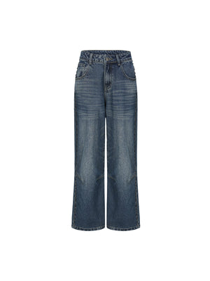 Vintage Blue Beaded Wide-Leg Jeans