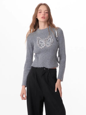 vintage butterfly embroidery top
