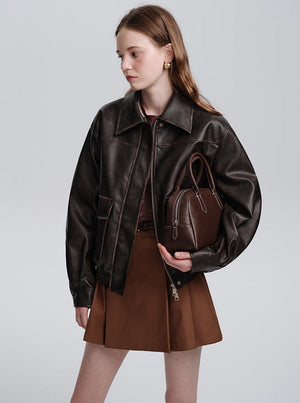 Vintage Coffee Pu Leather Jacket