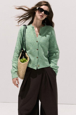 Vintage Crewneck Wool Knit Cardigan