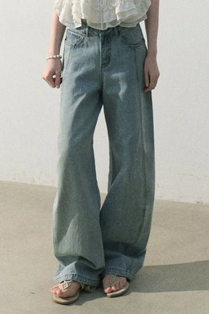 Vintage Distressed Cotton Wide-Leg Pants