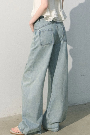 Vintage Distressed Cotton Wide-Leg Pants