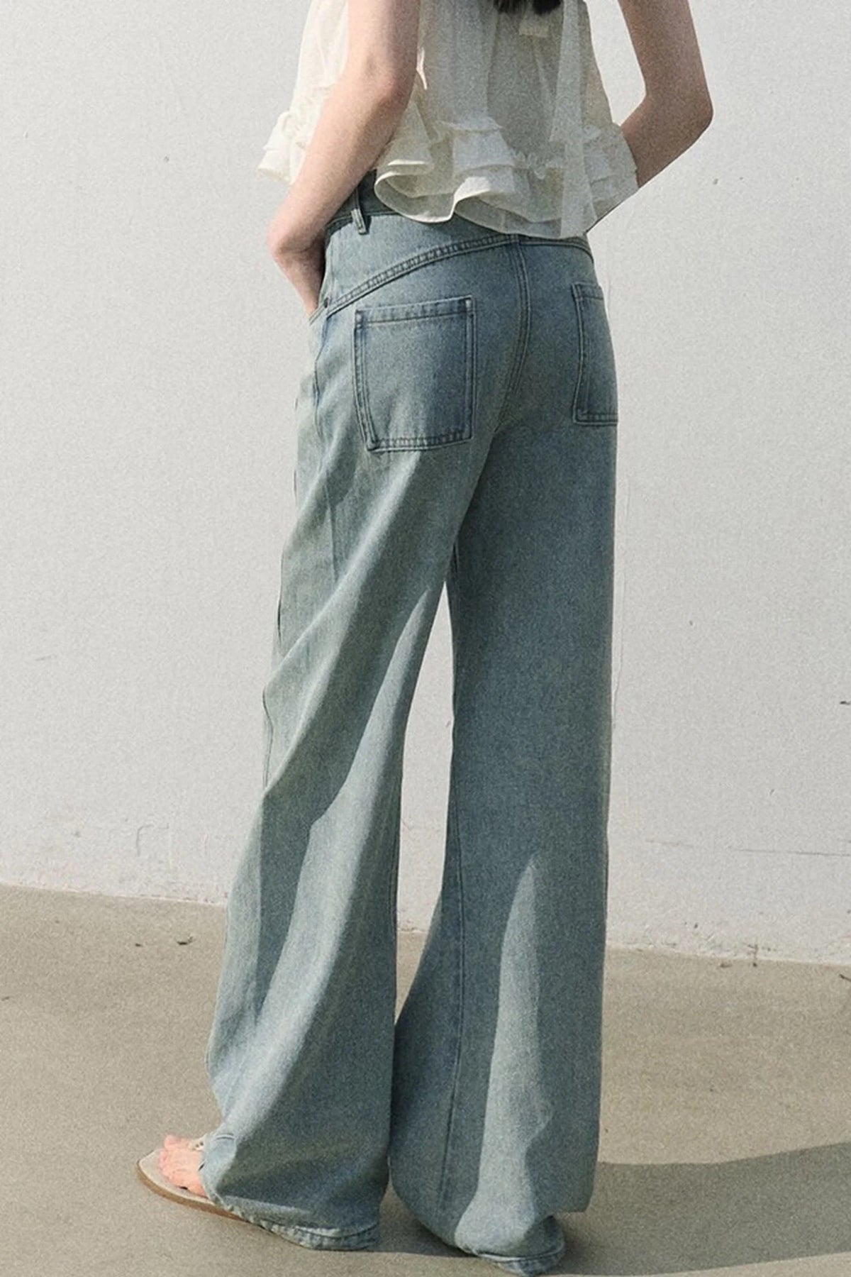 Vintage Distressed Cotton Wide-Leg Pants