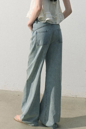 Vintage Distressed Cotton Wide-Leg Pants