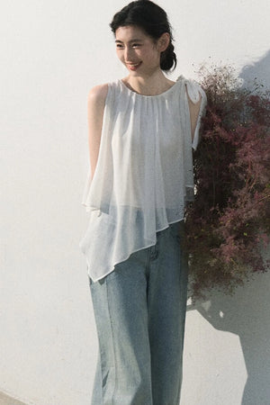 Vintage Distressed Cotton Wide-Leg Pants