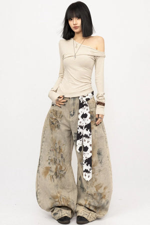 Vintage Distressed Curved Pants