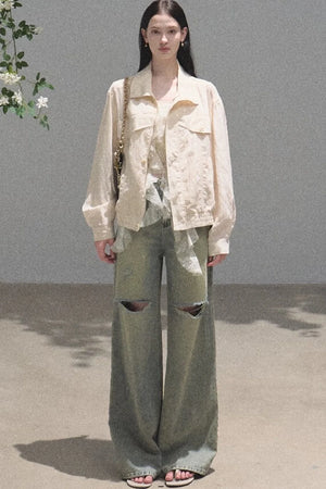 Vintage Distressed Ripped Denim Long Pants