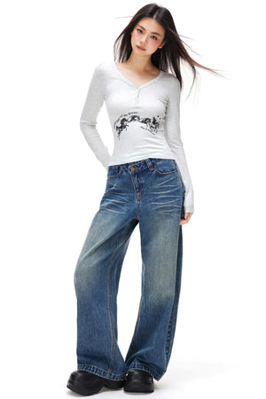 Vintage Distressed Whiskered Jeans