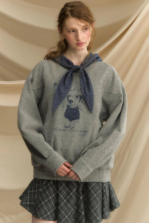 Vintage Dog Print Hooded Pullover Top