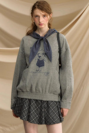 Vintage Dog Print Hooded Pullover Top