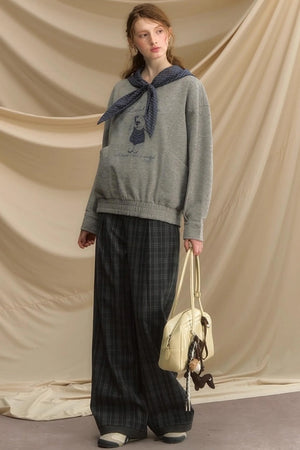 Vintage Dog Print Hooded Pullover Top