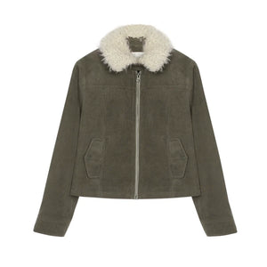 Vintage Fur Collar Jacket With Skirt Set-Up