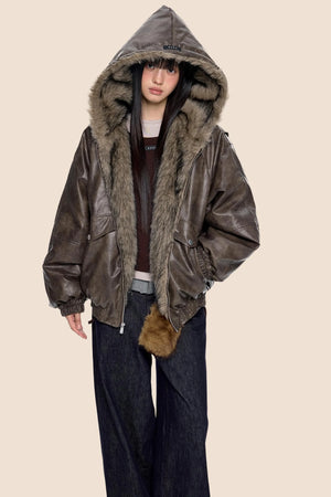 Vintage Fur Hooded Jacket