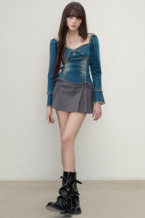 Vintage Fur Trim Denim Top