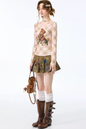Vintage Graffiti Pleated Skirt