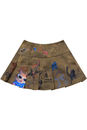 Vintage Graffiti Pleated Skirt
