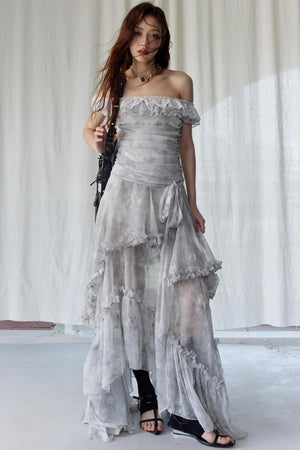 Vintage Gray Ruffle Dress