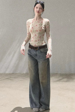 Vintage Hand-Painted Jeans Set
