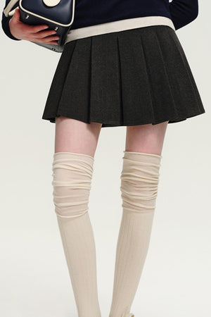 Vintage High-Waisted Wool Pleated Skirt