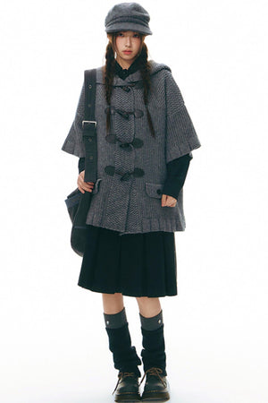Vintage Horn Button Hooded Coat
