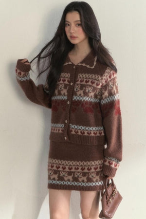 Vintage Knit College Style Sweater Set-Up