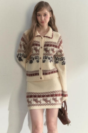 Vintage Knit College Style Sweater Set-Up